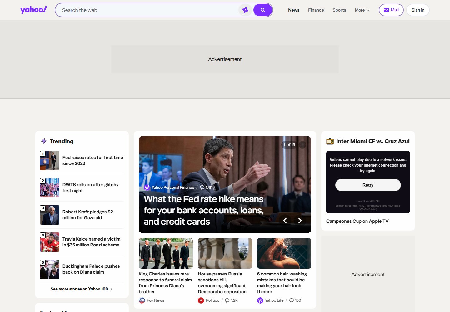 Yahoo homepage captured with Richscripts Shots
